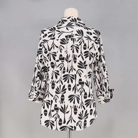 CHICO'S No Iron Stretch Pottery Shirt Black/White Print Size 1 (US 8) - Picture 5 of 7